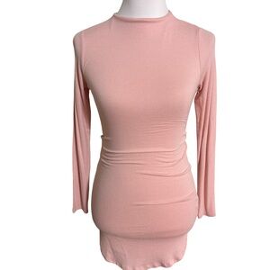 Black Bead Stretch Fitted Pink Long Sleeve Blouse